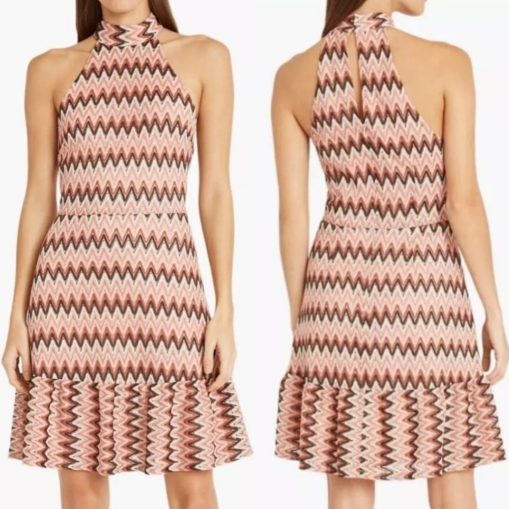 Donna Morgan Retro Maggy Chevron Stripe Zig Zag Print Sleeveless Dress Sz 10 New